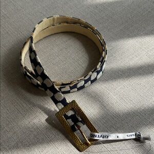 Vintage Givenchy Paris Canvas Purple White Checkered Thin Belt with Gold Buckle